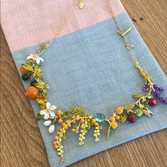LES NEREIDES AGold and Green Botanical Necklace with Crescent Design - Picture 1 of 7